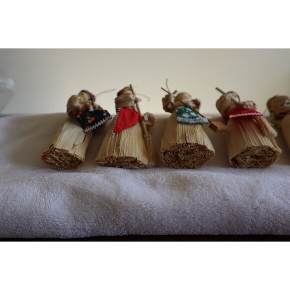 Lot of 8 Vintage Cornhusk Doll Ornaments Holiday Christmas Woman Rustic 4.2" - Picture 5 of 12